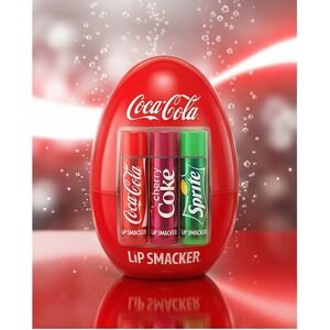 Coca-Cola Lip Smacker Lip Balm Trio in Red Egg Case Classic Cherry Sprite 0.42oz